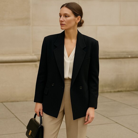 Vintage T.A. Whitney 100% Wool Blazer – Black Double-Breasted – Made in Korea - Picture 1 of 10